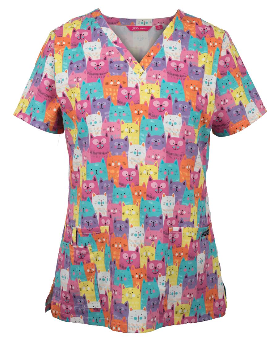 Ladies Scrub Top Printed 4STP1 - Cat