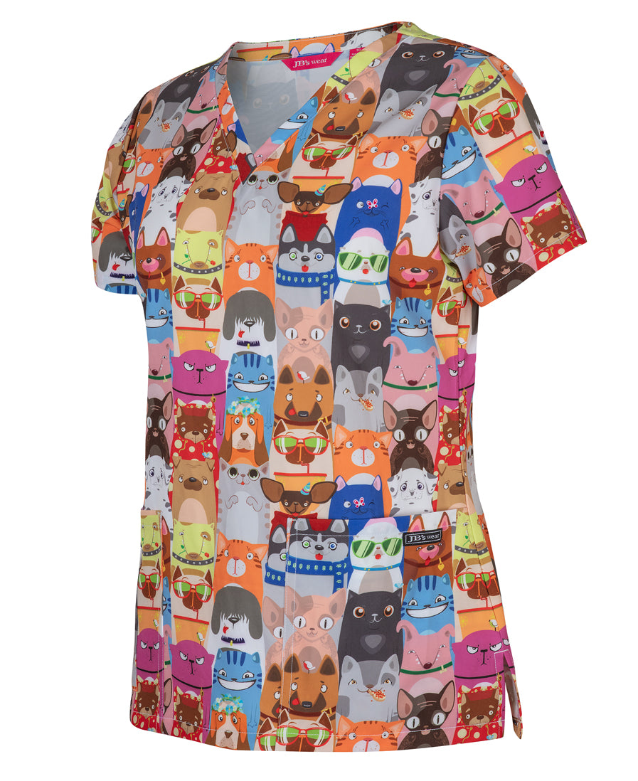 Ladies Scrub Top Printed 4STP1 - Cat