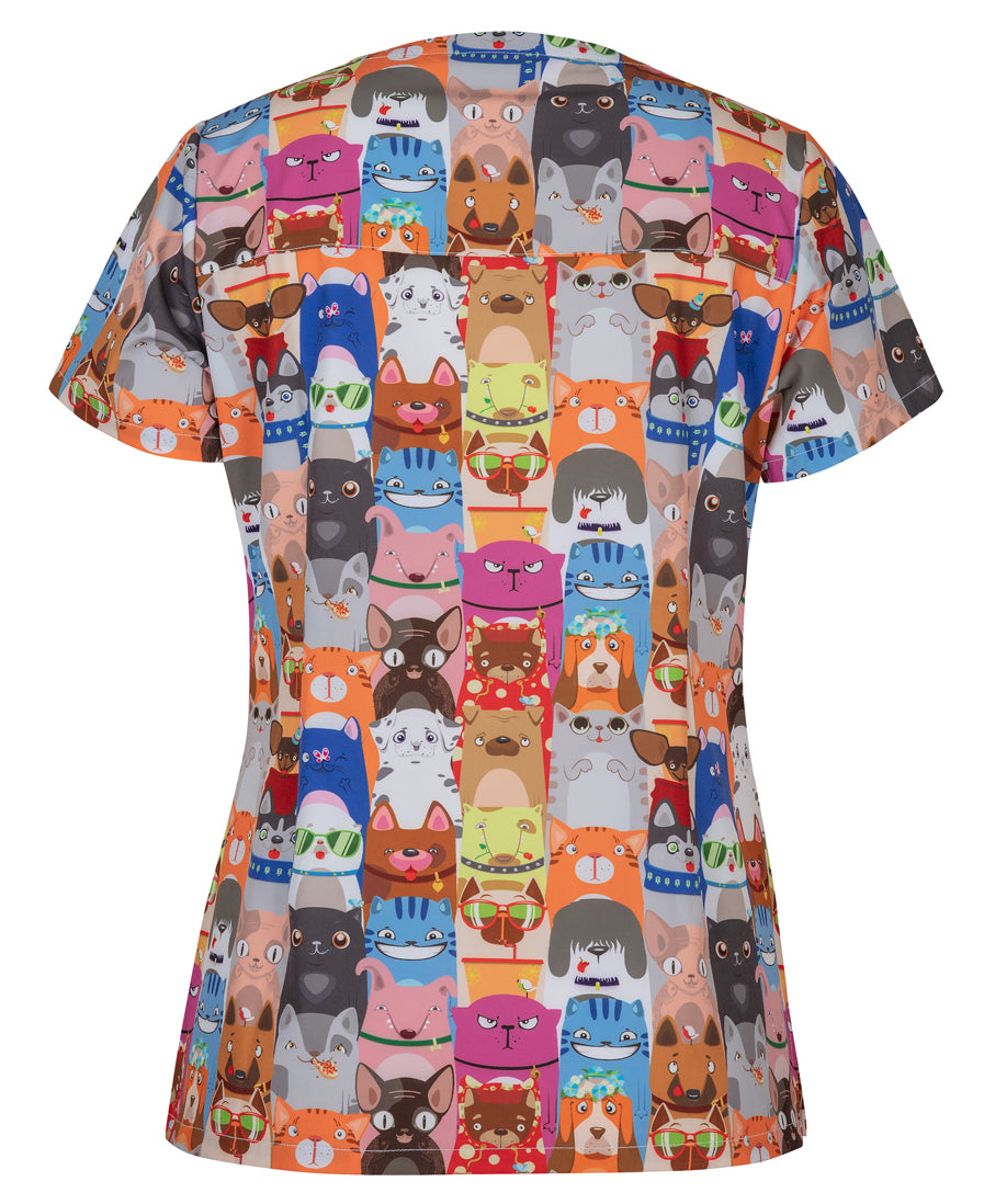 Ladies Scrub Top Printed 4STP1 - Mix animals