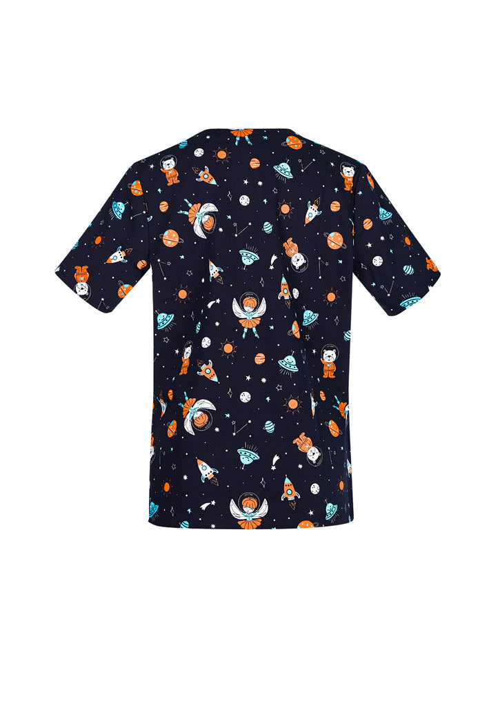 Womens Printed Scrub Top - Space Party