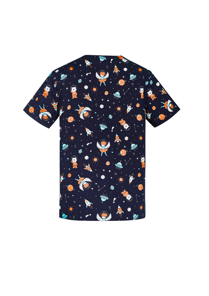Mens Printed Scrub Top - Space Party