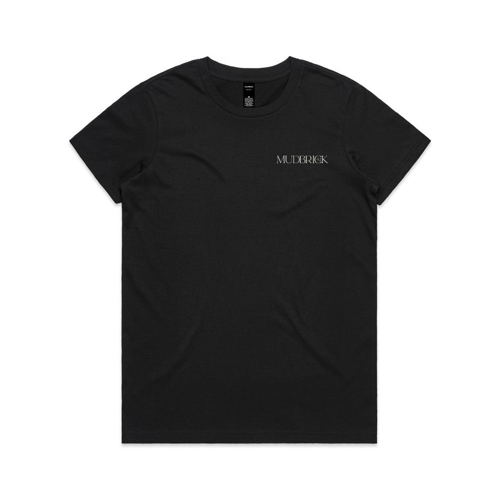 4001 Maple ladies crew neck T - Black with Mudbrick logo