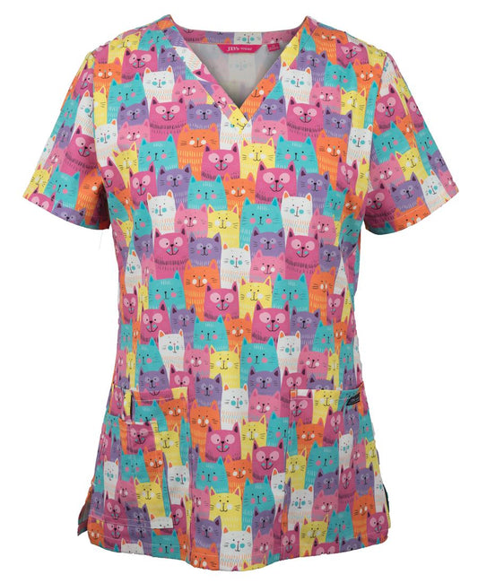 Ladies Scrub Top - Cat