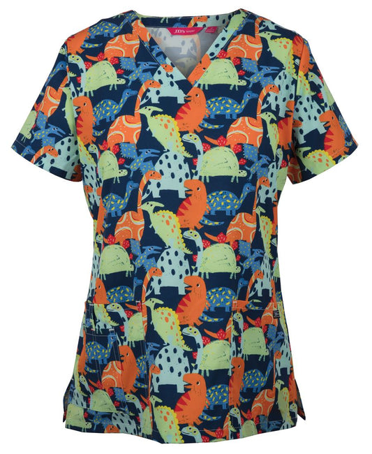 Ladies Scrub Top - DINO