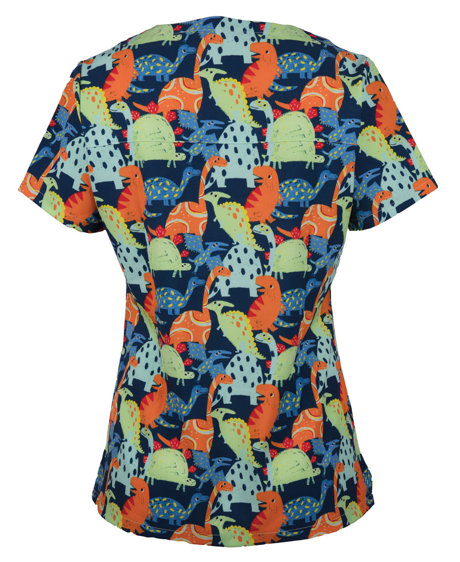 Ladies Scrub Top Printed 4STP1 - PRINTED DINO