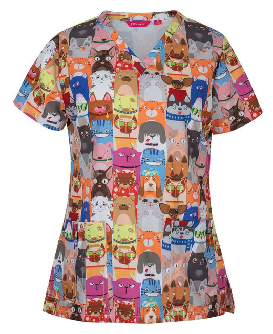 Ladies Scrub Top  - Mix animals