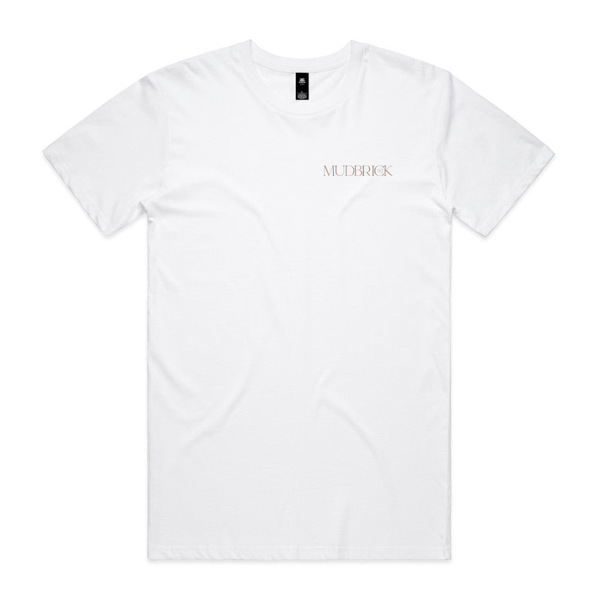 5001 Staple mens/unisex crew neck T - White with copper Mudbrick logo
