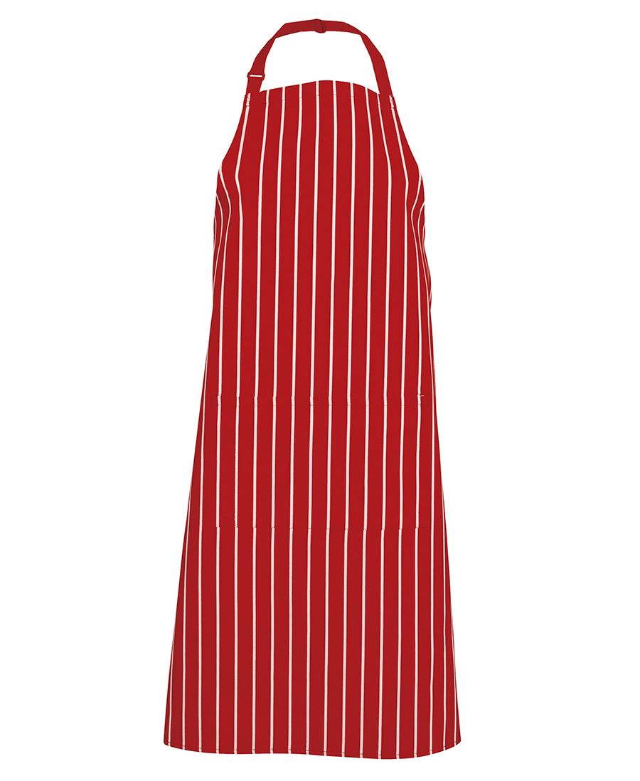 Bib Striped Apron with Pocket (Red/White)