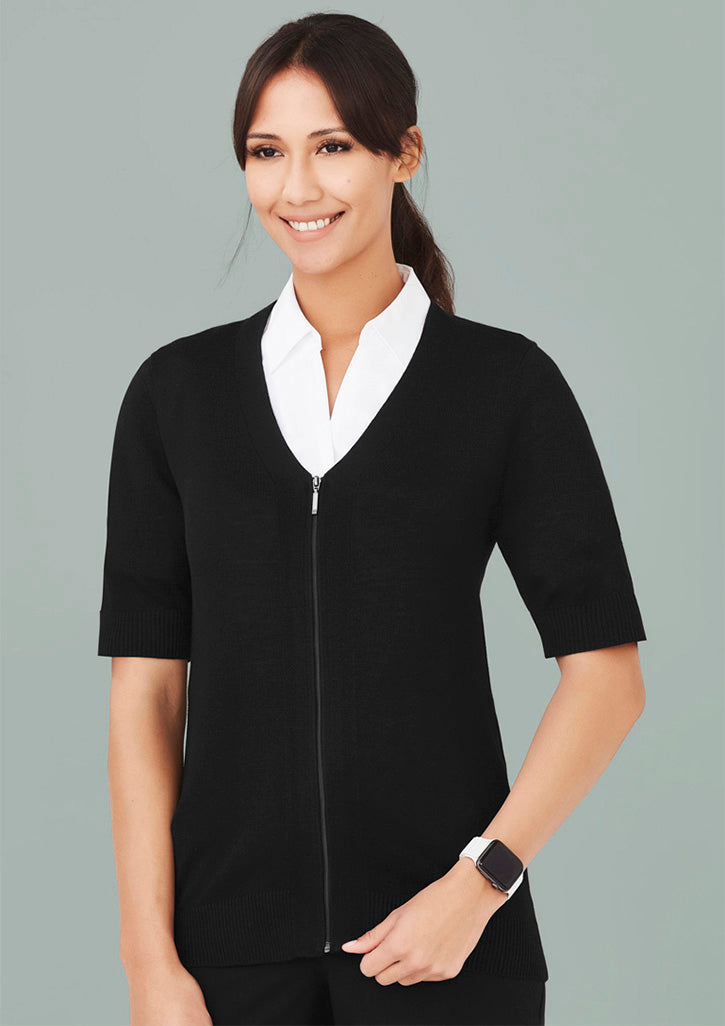CK962LC Womens Zip Front Short Sleeve Knit Cardigan