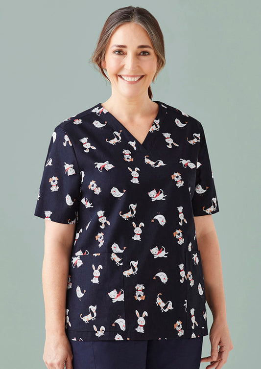 CST147LS Womens Printed Best Friends Scrub Top