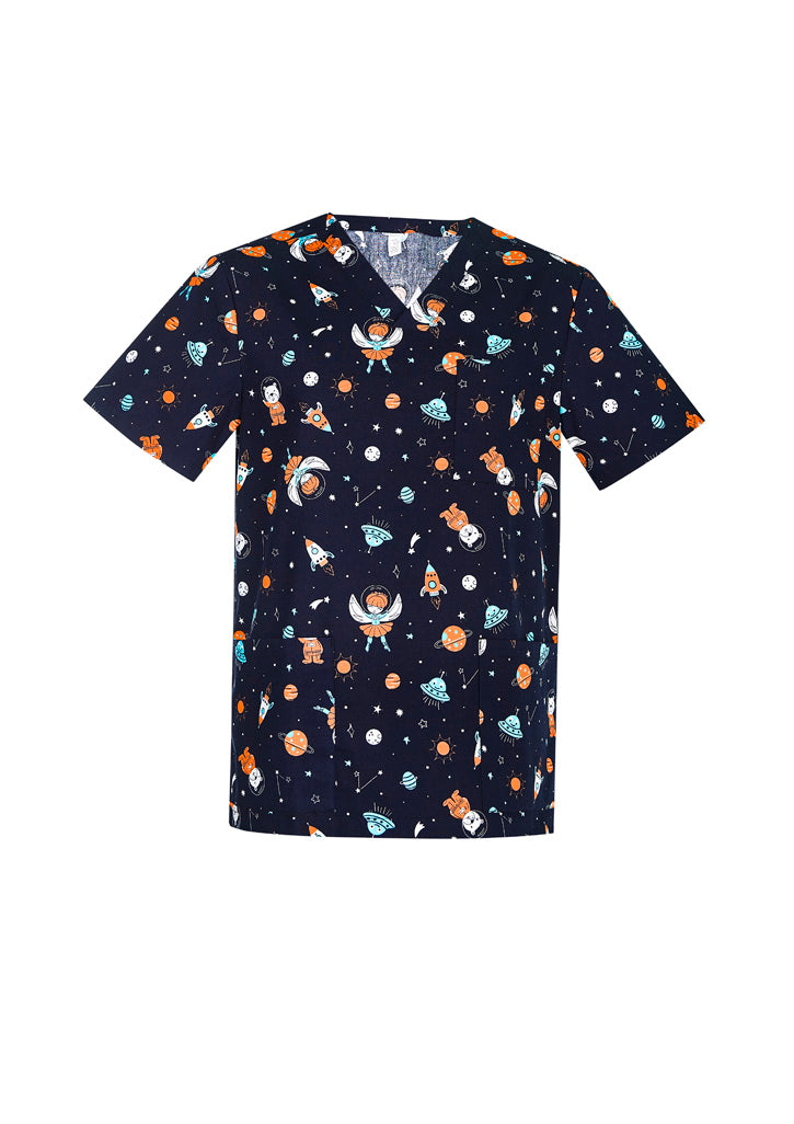CST148MS Mens Printed Space Party Scrub Top